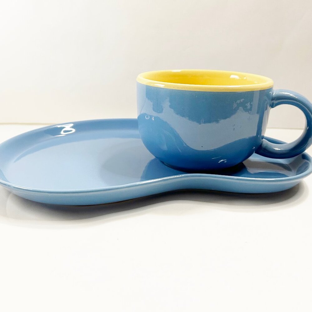 VON POK & CHANG  Retro Inspired Mug / Bowl & Snack Plate Set - Blue & Yellow